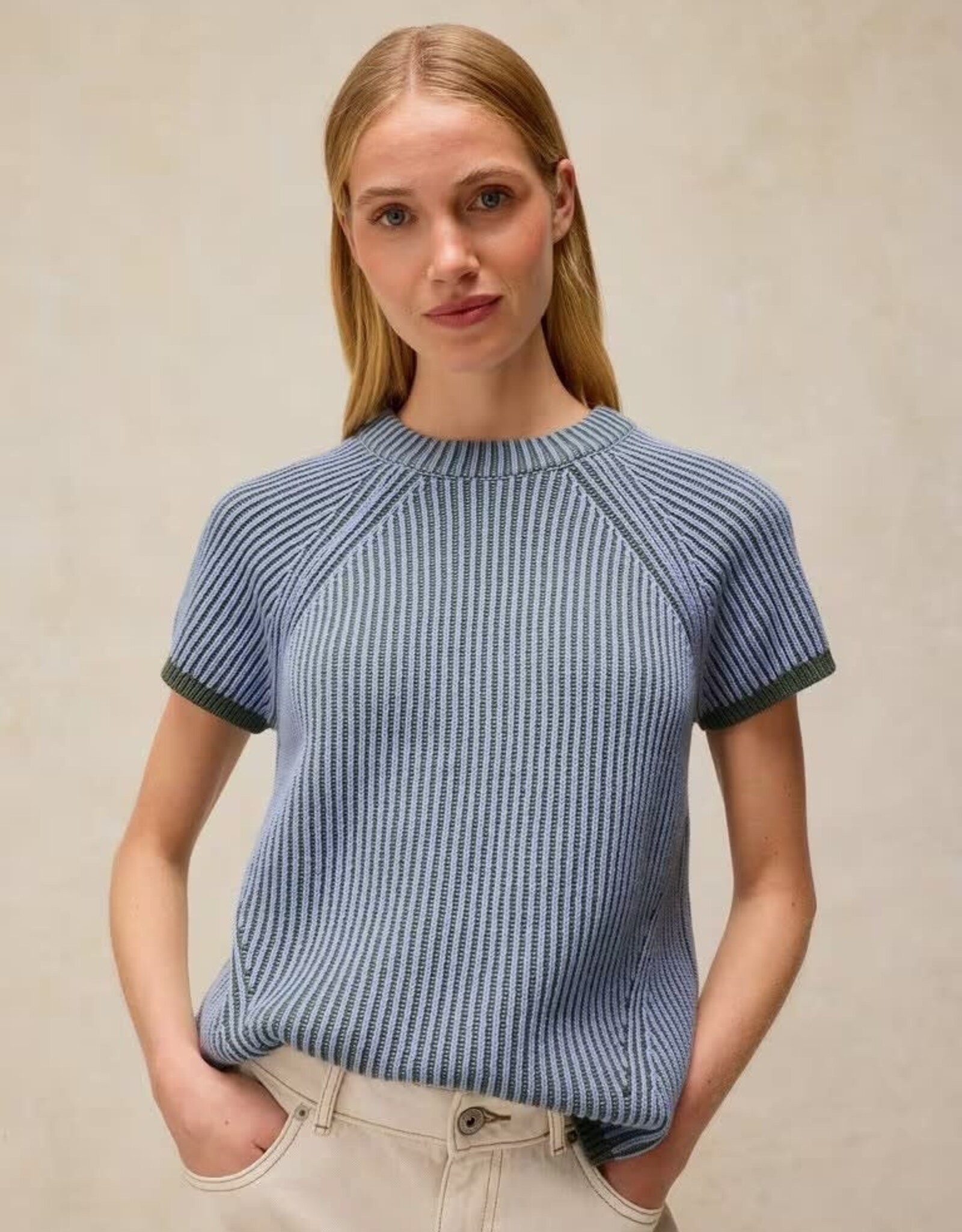 White Stuff Ribbed Short Sleeve Sweater Blue
