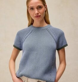 White Stuff Ribbed  Short Sleeve Sweater Blue