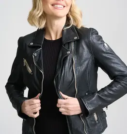 Mauritius Sofia Leather Moto Jacket Black