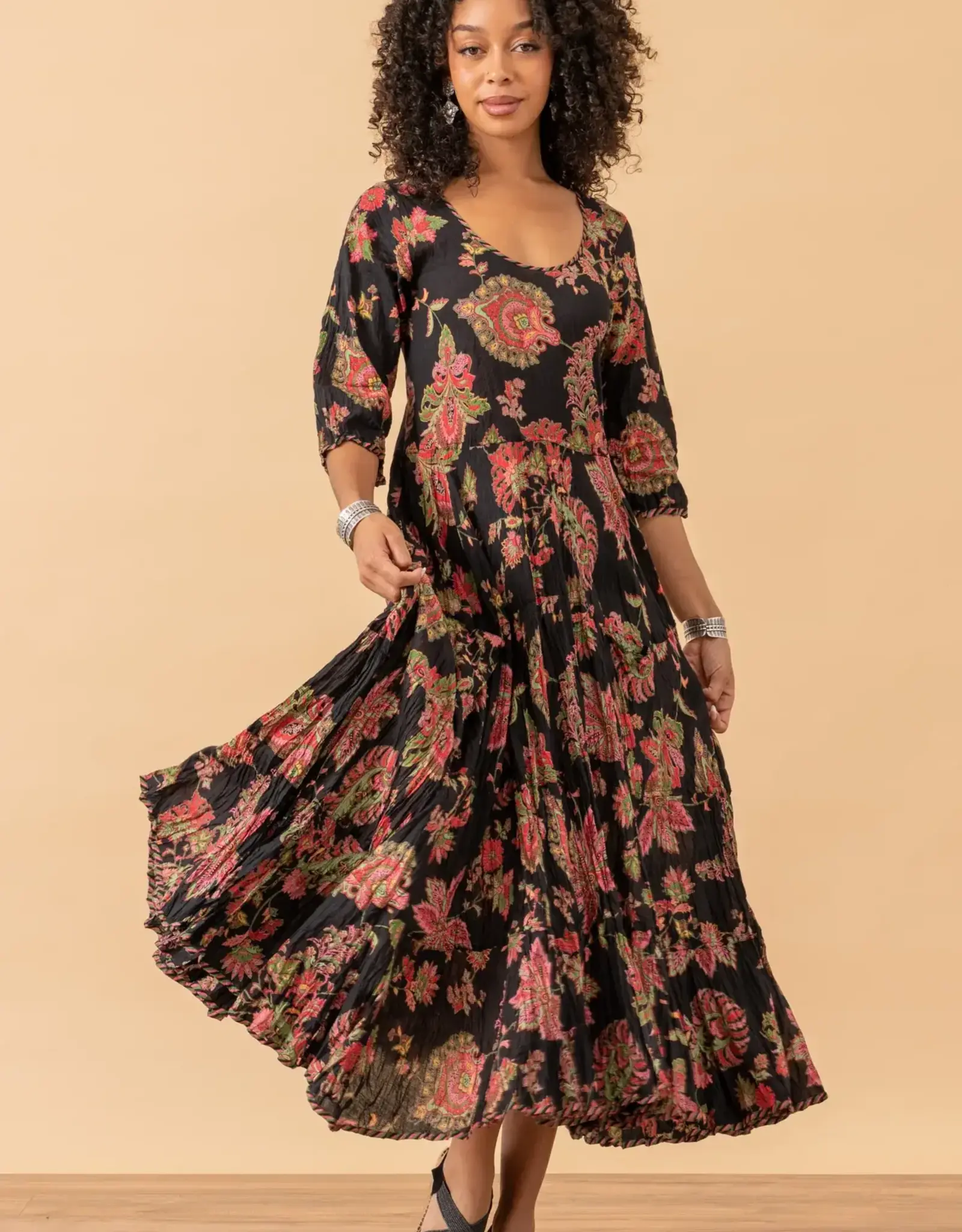 Trade Cloth  Santa Fe Dress 3/4 Meena Kari Dress Black