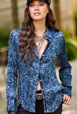 Cino  Vintage Damask Satin Shirt Petrol
