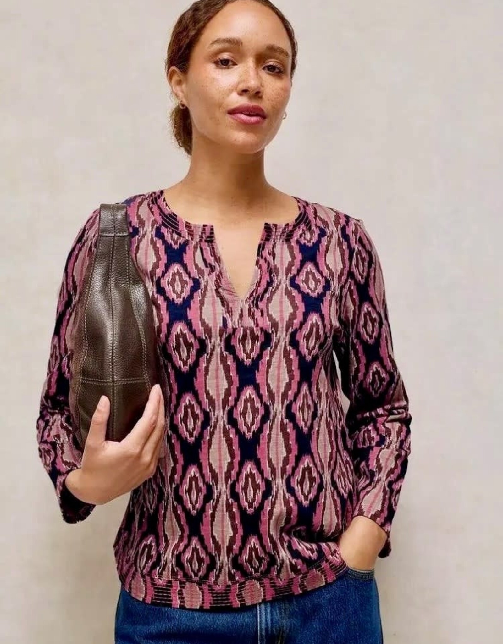 White Stuff  Weaver Notch Neck Ikat Blouse