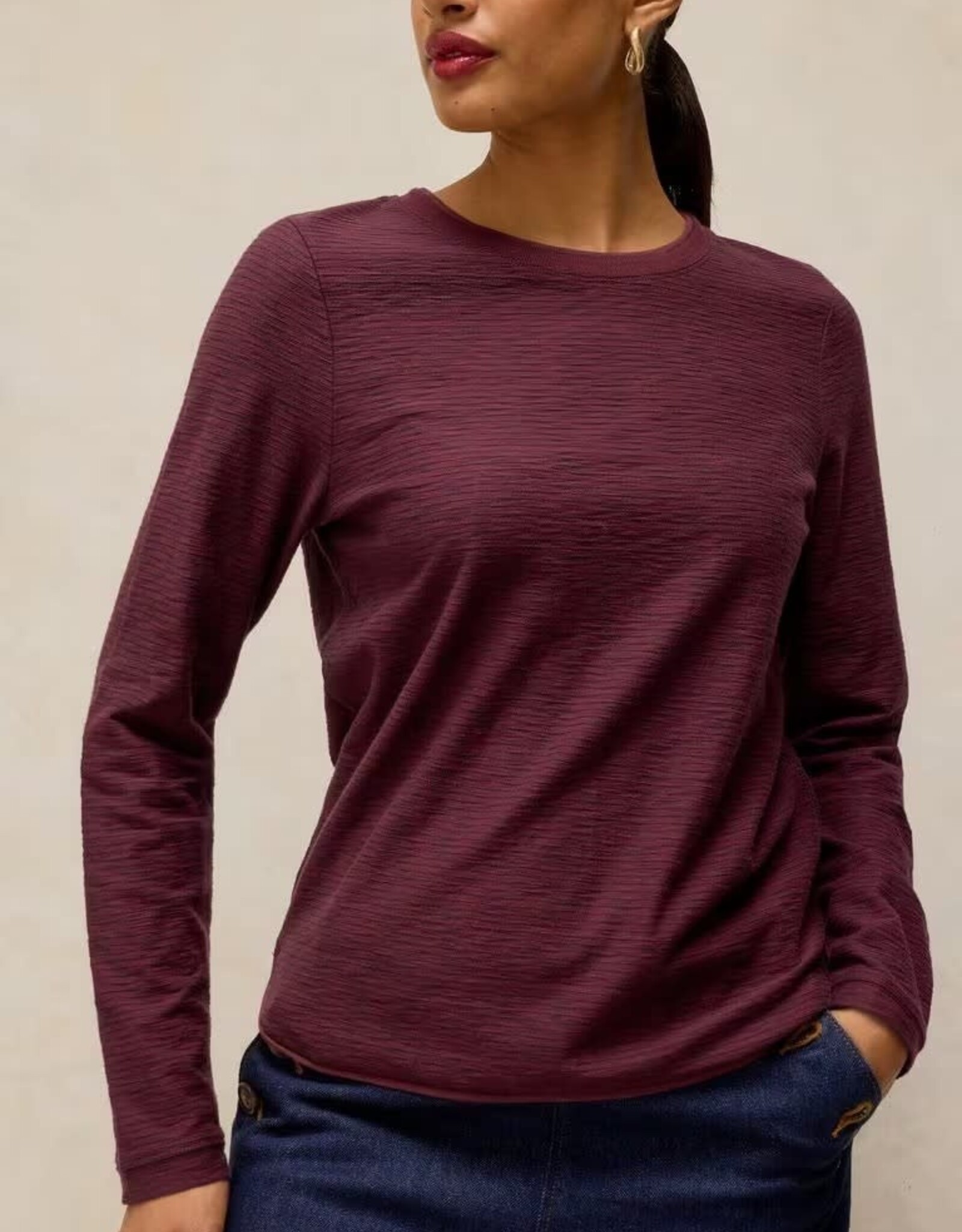 White Stuff  Clara Textured  Long Sleeve Tee Plum