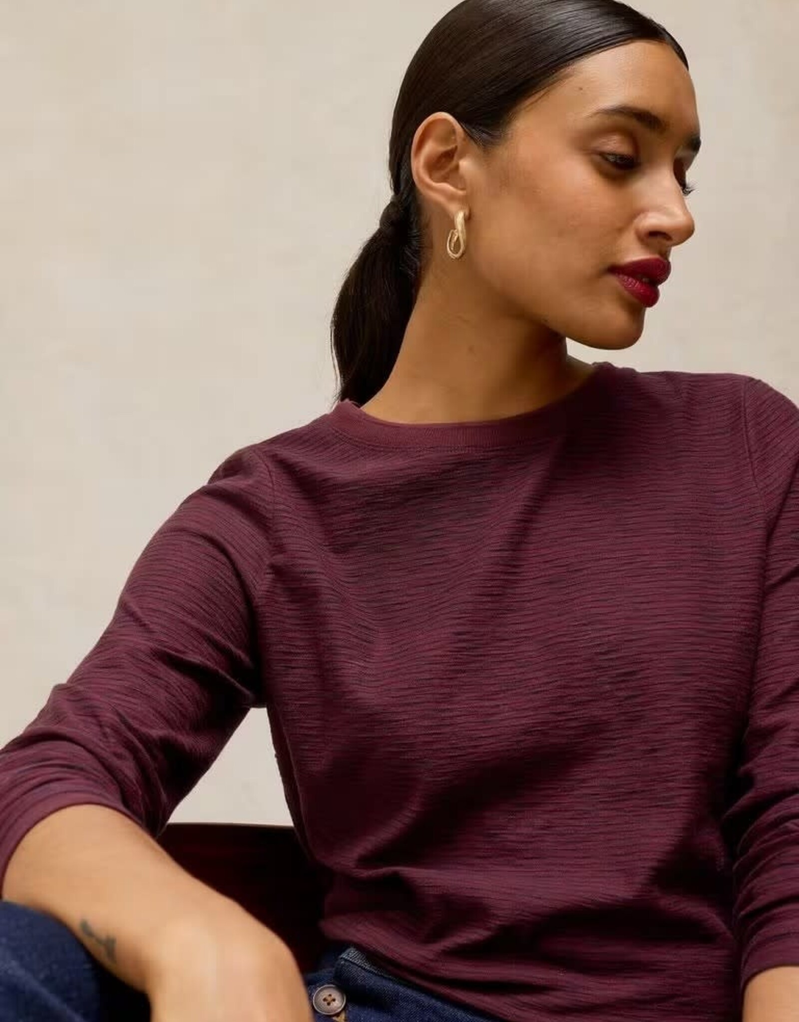 White Stuff  Clara Textured  Long Sleeve Tee Plum