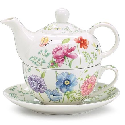 Burton + Burton TEAPOT STACKED MIXED BLOOMS AND GREENERY   9735442