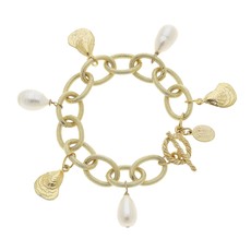 Susan Shaw Oyster Shells &  Pearl Charm Bracelet  2967g