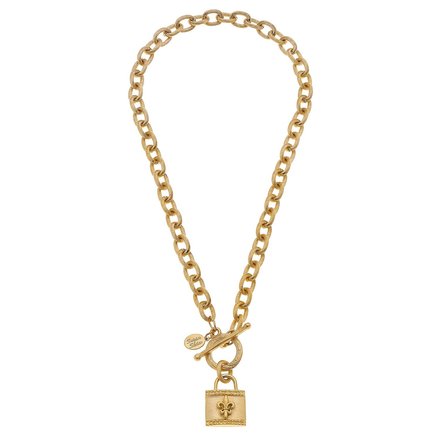 Susan Shaw Gold Fleur De Lis Lock Chain Toggle Necklace  3770F