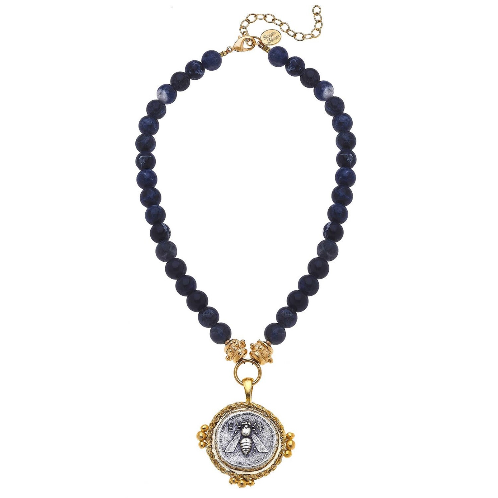 Susan Shaw Navy with Gold Bee Medallion Necklace  3912b loading=