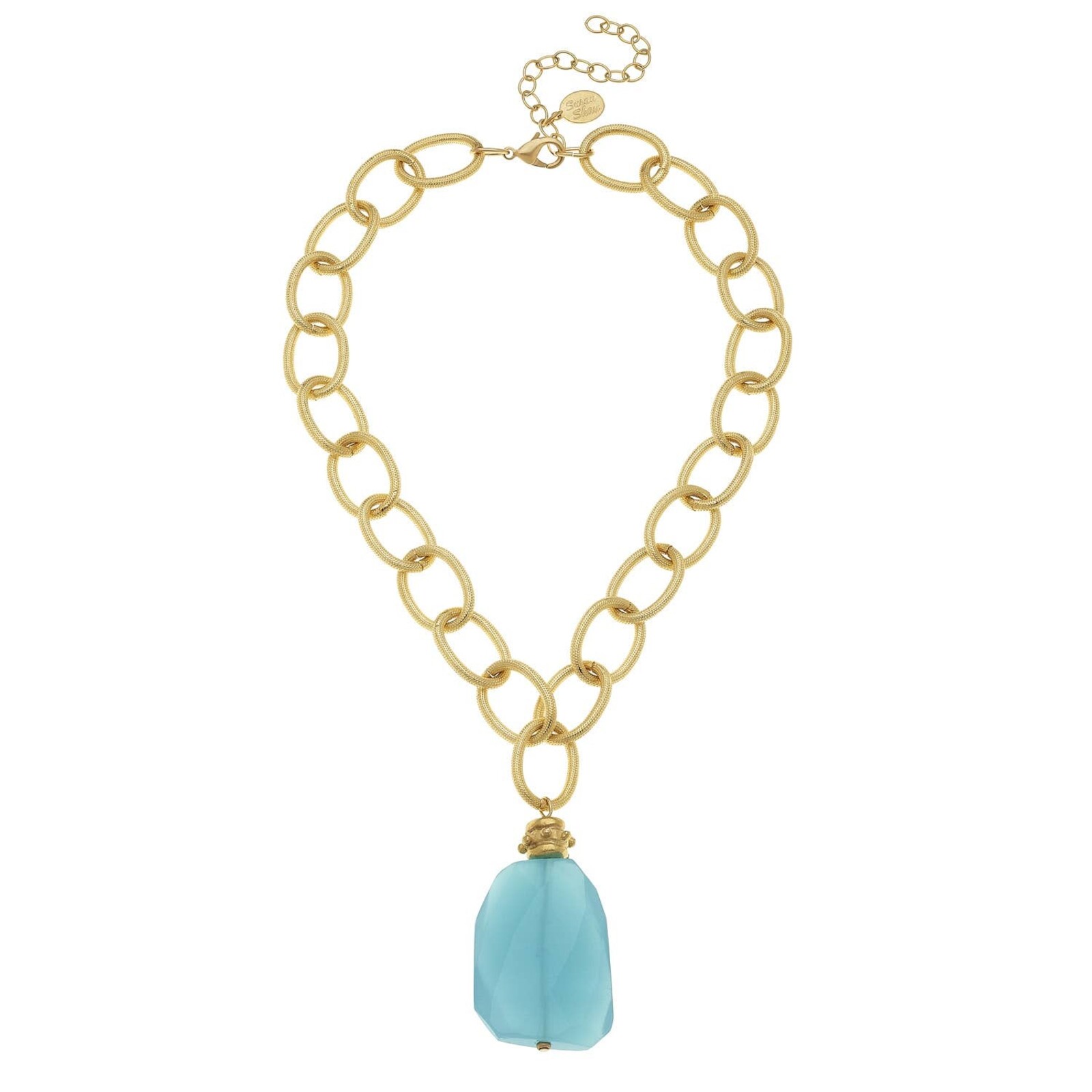 Susan Shaw Gold Chain with Aqua Quartz Necklace  3950aq loading=