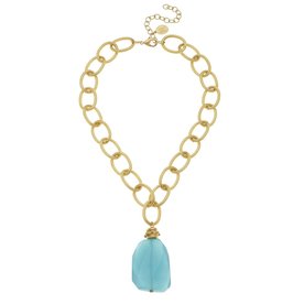 Susan Shaw Gold Chain with Aqua Quartz Necklace  3950aq