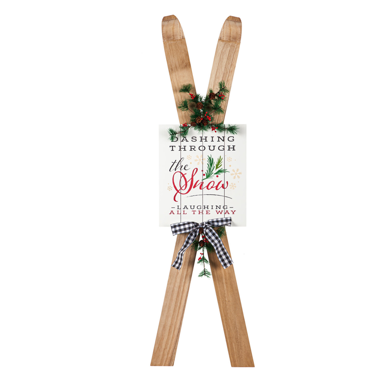 Evergreen Enterprises 44.5"H Wooden Ski with Artificial Holiday Porch Décor    84G3492 loading=