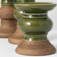 Sullivans Ceramic Green Brown Candle Holder Small    CM2930S