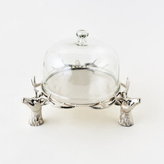 One Hundred 80 Degrees Reindeer Domed Cake Plate, Metal/Glass,  IN0083