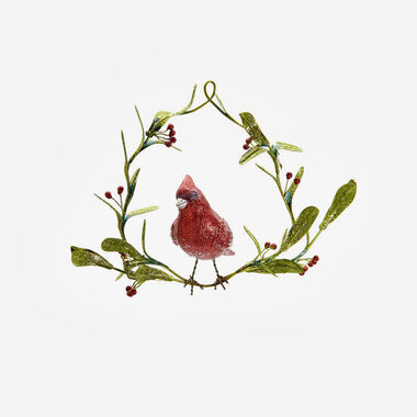 One Hundred 80 Degrees Cardinal w/Wreath Orn, Resin, 6"    VI0098