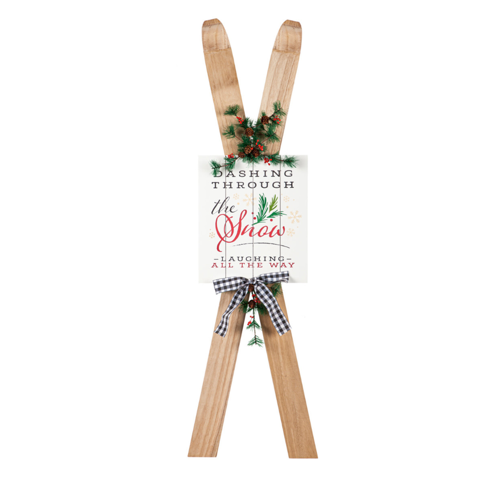 Evergreen Enterprises 44.5"H Wooden Ski with Artificial Holiday Porch Décor    84G3492 loading=