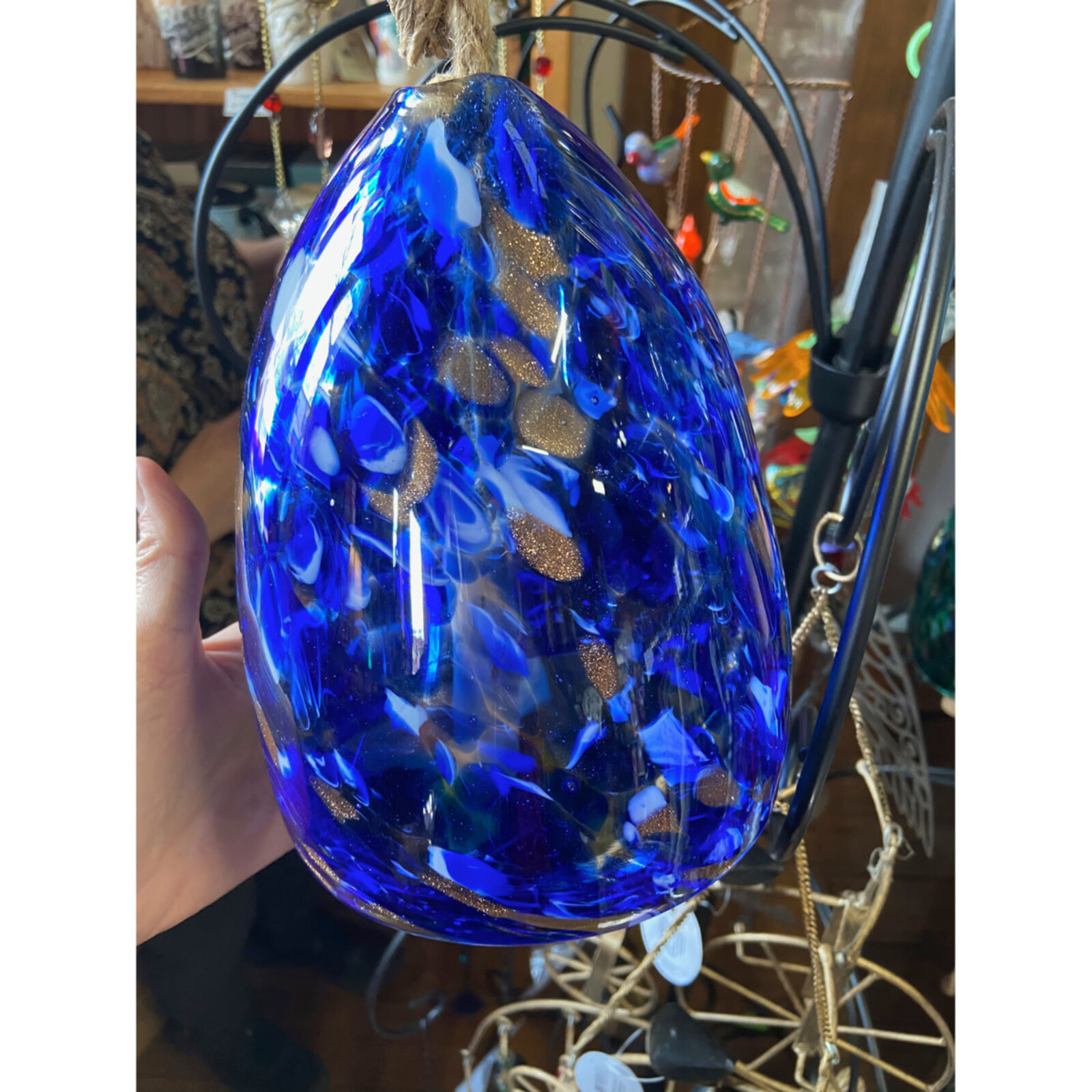Evergreen Enterprises Art Glass Speckle Deep Blue Bell Chime  2WC1824 loading=