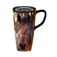Evergreen Enterprises Ceramic 360 Travel Cup, 17 OZ, Horse with Reeds  3CLC967846