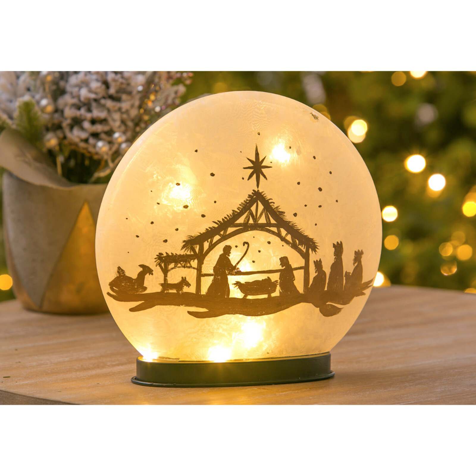Evergreen Enterprises Glass Hand Painted Christmas Trees Nativity Disc  8LED7187B loading=