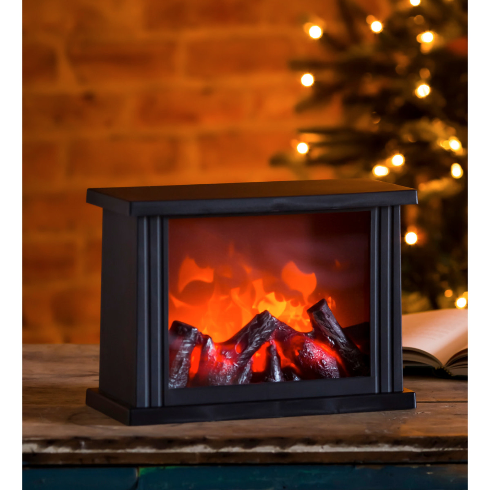 Evergreen Enterprises LED Black Fireplace Lantern with Antique Gold Wash  8LED491 loading=