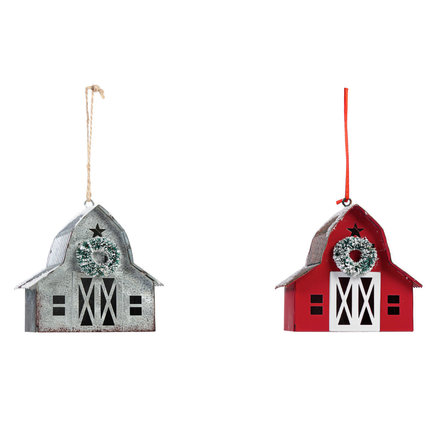 Evergreen Enterprises Metal Barn Ornament,  Red or Silver: 3OTM267