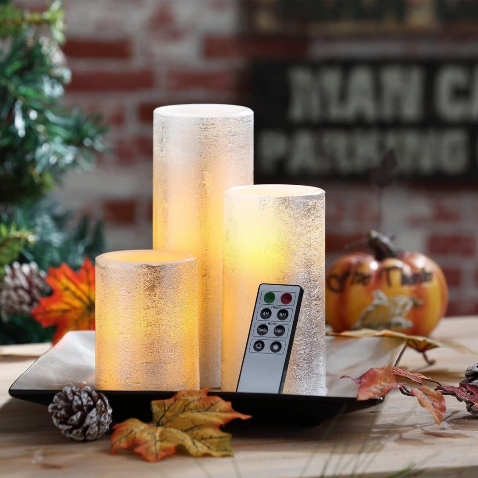 Evergreen Enterprises Silver Wax Pillar Candle/3 Set loading=