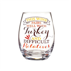 Evergreen Enterprises Stemless Wine Glass 17 oz., This Wine Pairs Well with Turkey  3SL212