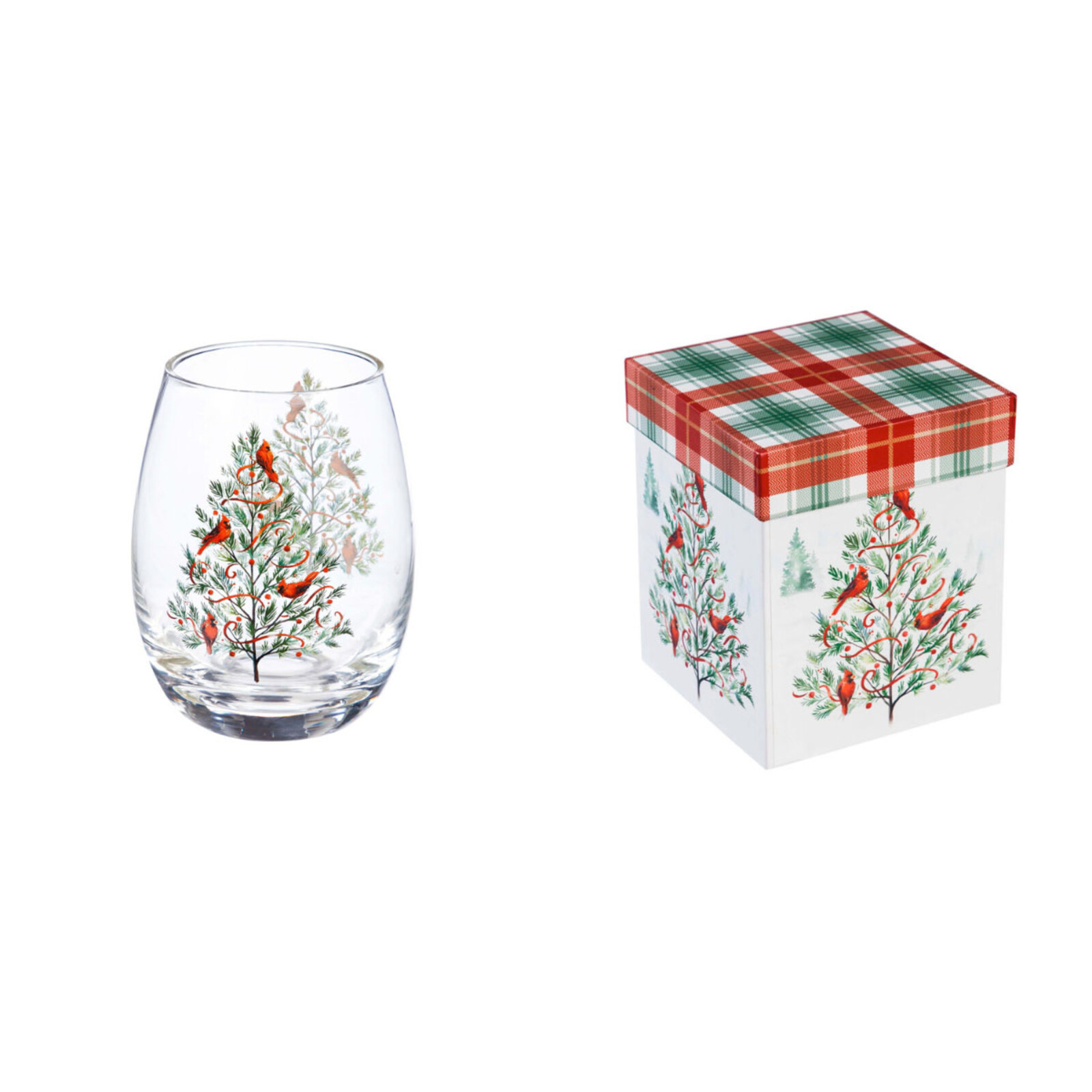 Evergreen Enterprises Stemless Wine Glass, 17 OZ, Christmas Heritage   3SL7728 loading=