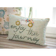 Evergreen Enterprises White/ Blue Stripes Lumbar Pillow with Car, "Enjoy The Journey" 4P7001