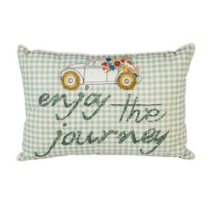 Evergreen Enterprises White/ Blue Stripes Lumbar Pillow with Car, "Enjoy The Journey" 4P7001