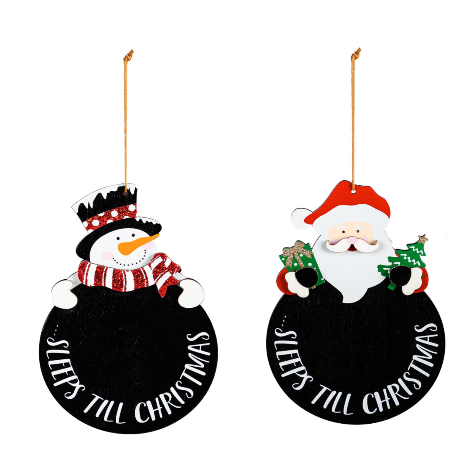 Evergreen Enterprises Wood Chalkboard Ornament, "Sleeps Til Christmas,"  Snowman or Santa    3OTW233 loading=