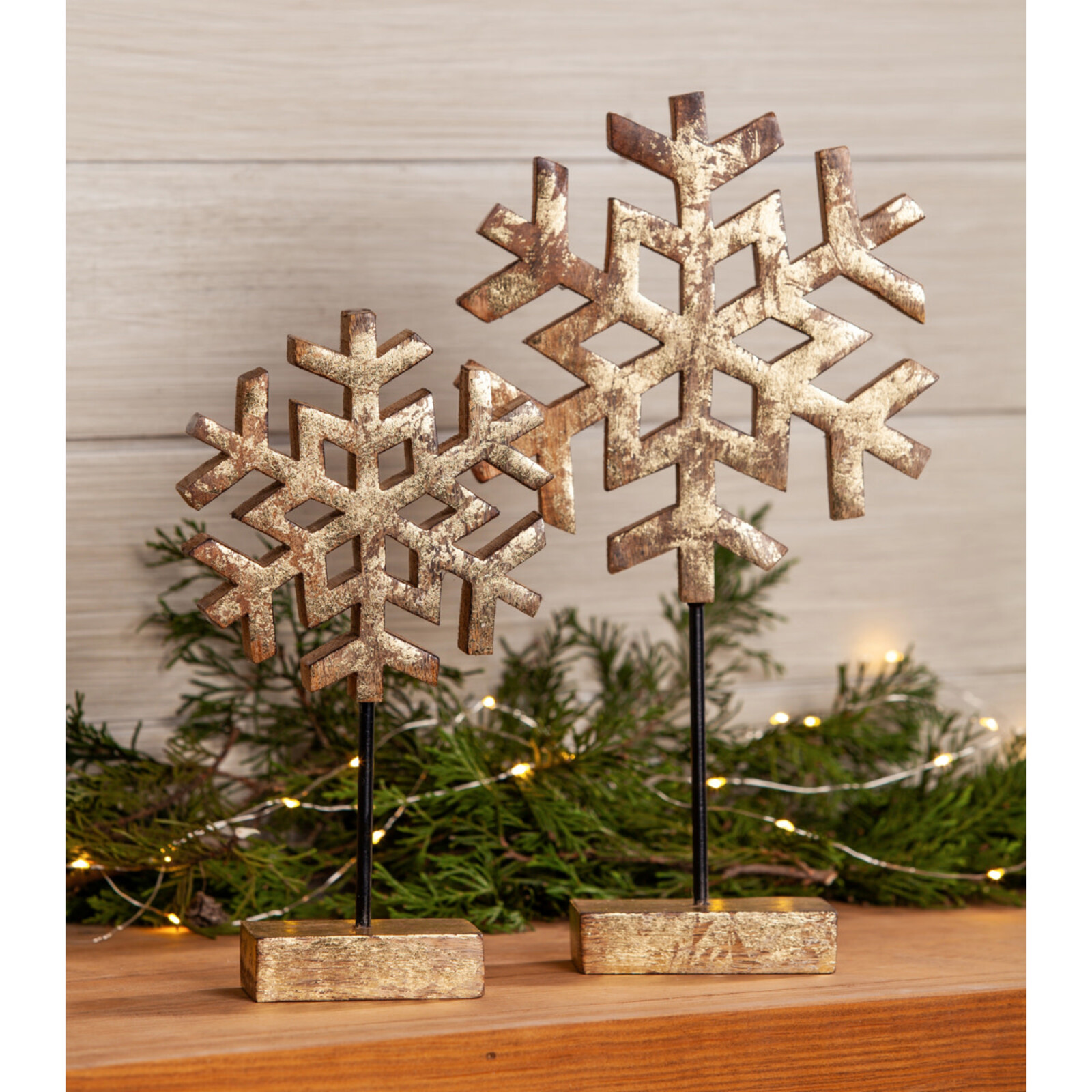 Evergreen Enterprises Wood Metallic Finish Snowflake on Stand    8TAW340L loading=