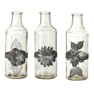 Ganz Bottle Vase w/Grey Flower