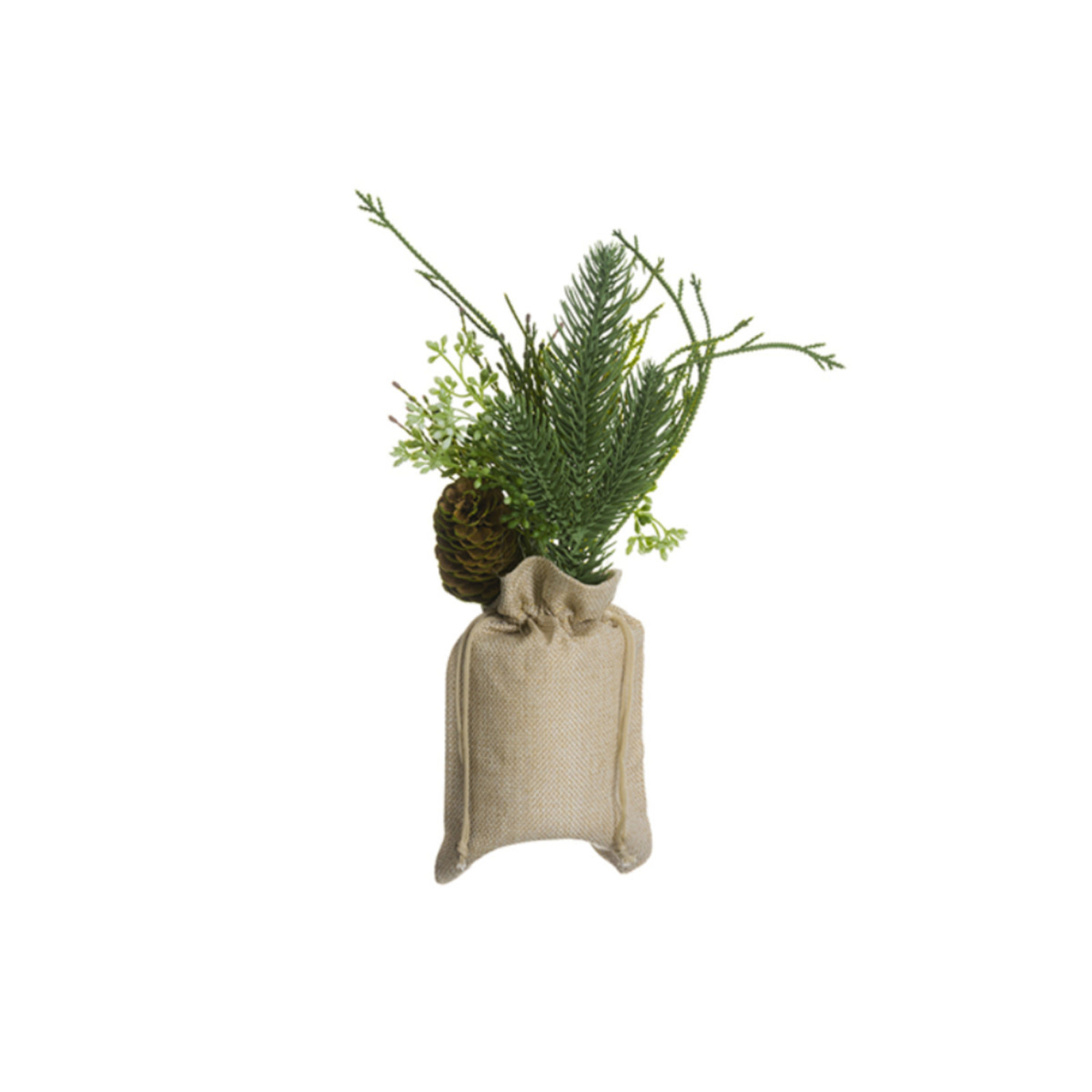 Allstate Floral & Craft INC. Pine Cone & Sedum Floral Arrangement in Burlap Bag loading=