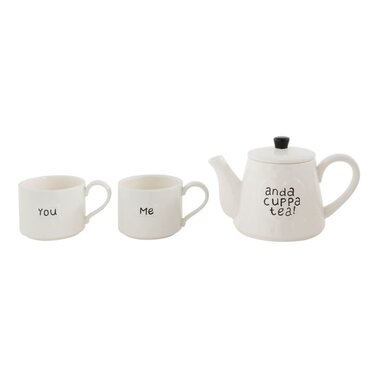 Creative Co-Op Stoneware Stackable Teapot & Mugs