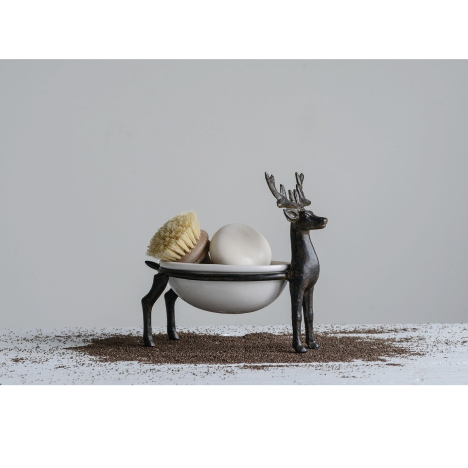 Creative Co-Op Cast Iron Reindeer w/ Ceramic Dish loading=