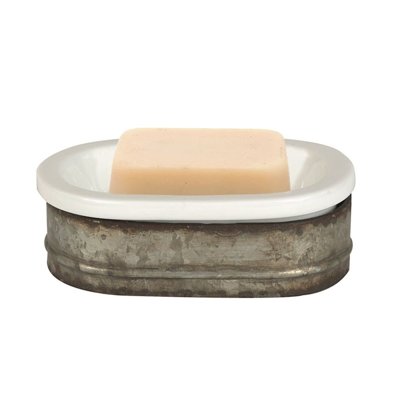 Creative Co-Op 6-3/4"L Metal & Stoneware Soap Dish  DA3657 loading=