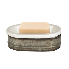 Creative Co-Op 6-3/4"L Metal & Stoneware Soap Dish  DA3657