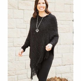 Meravic Black Sparkle Poncho    S5958