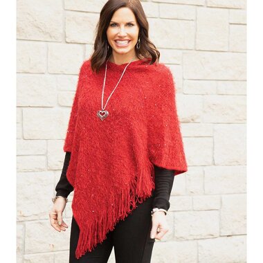 Meravic Red Sparkle Poncho    S5959