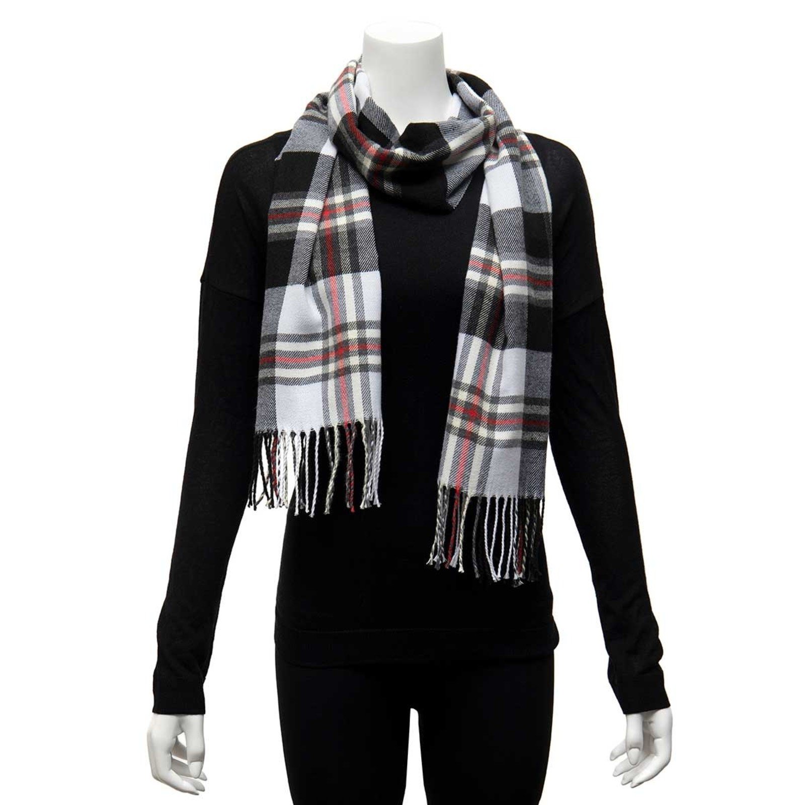Meravic Grey, Red and Black Plaid Scarf  S6000 loading=