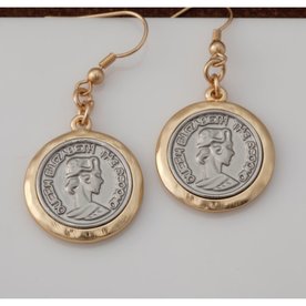Trezo Gold and Silver Coin Earrings  Queen Elizabeth   C2631
