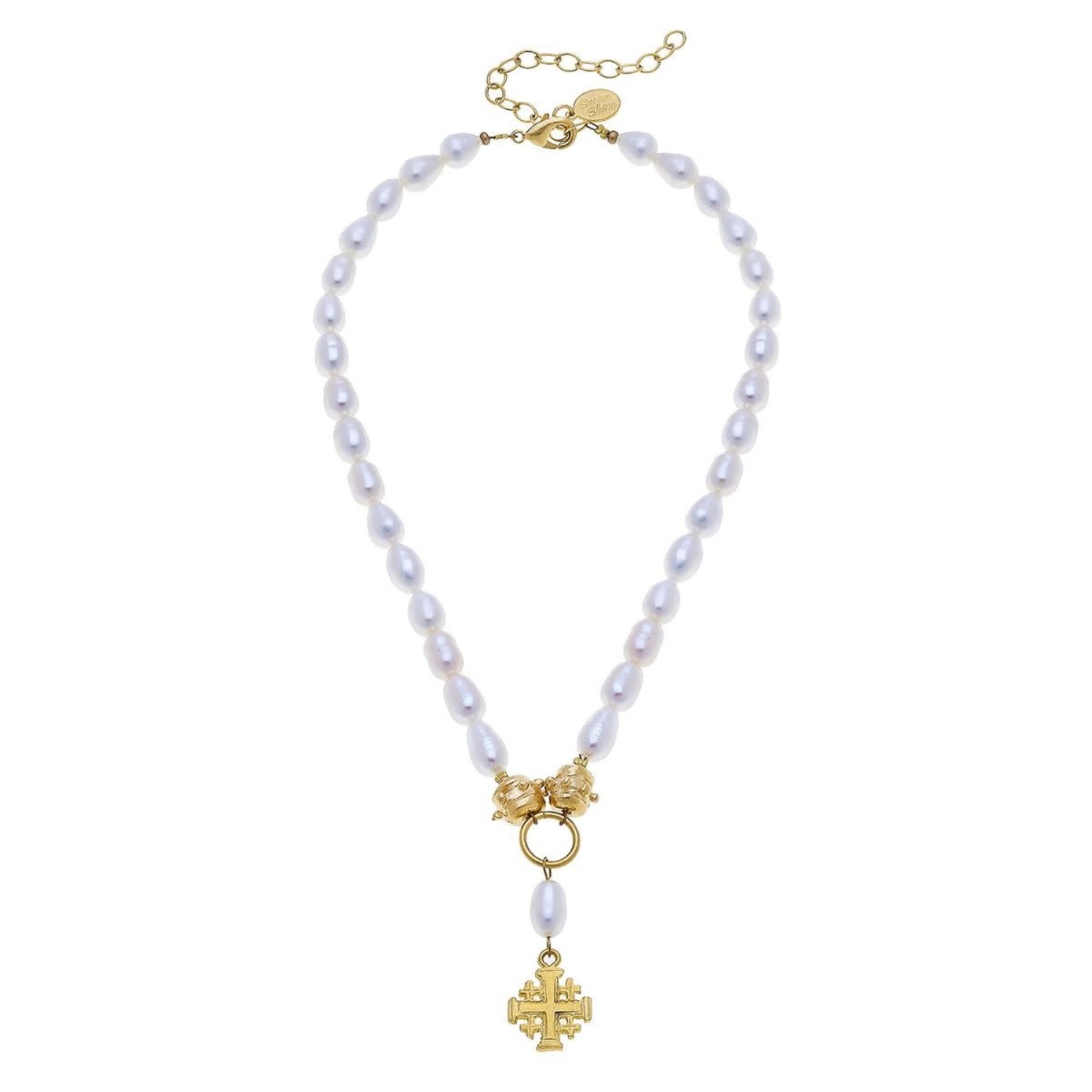 Susan Shaw Gold Multi Cross on Genuine Freshwater Pearl Necklace3757wg loading=