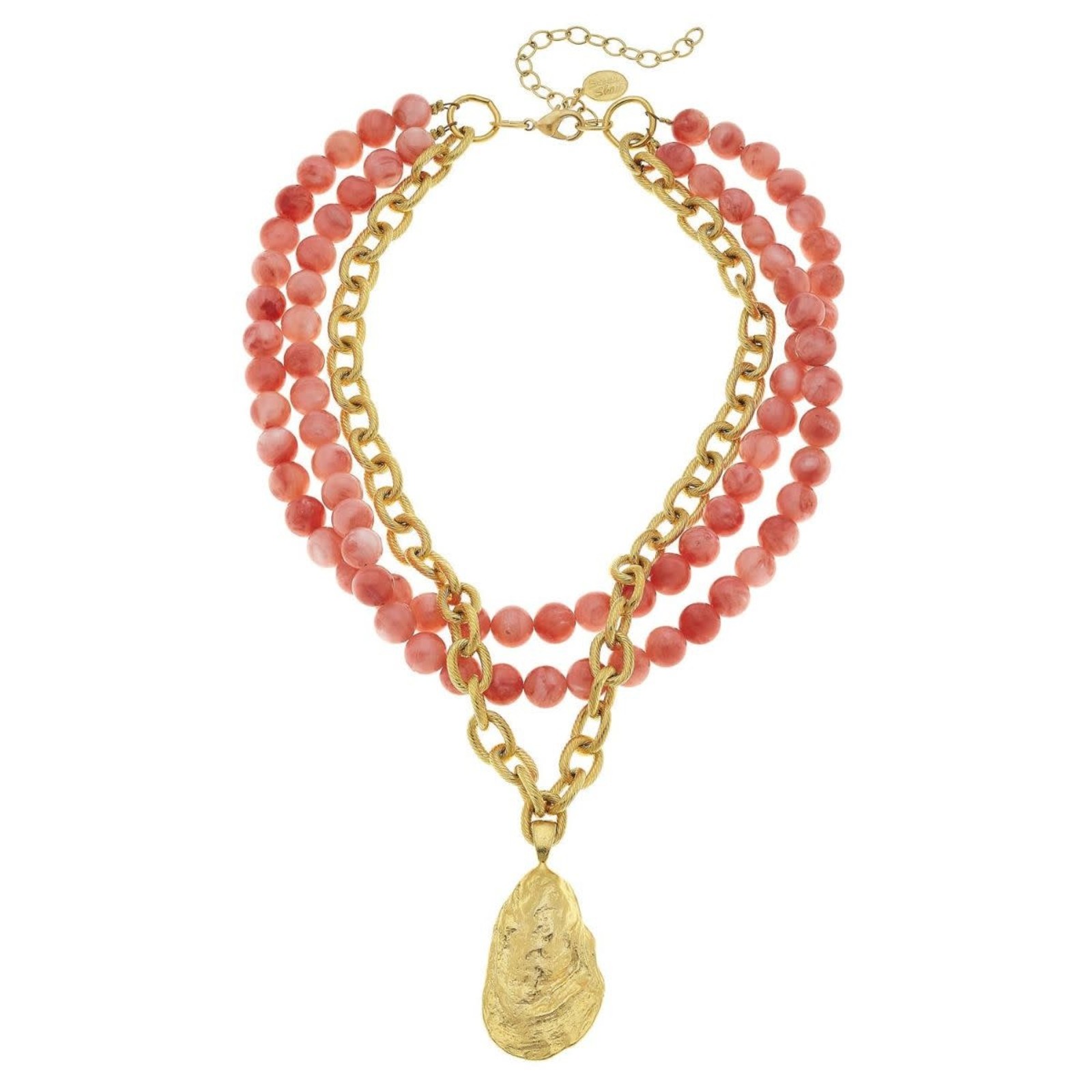 Susan Shaw Gold Oyster Shell and Pink Coral Necklace   3240o loading=