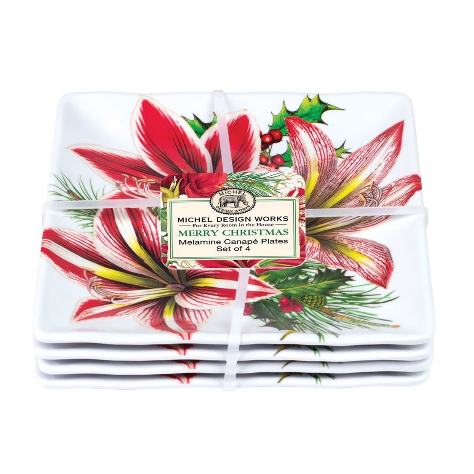 Michel Design Works Merry Christmas Melamine Serveware Canape Plate Set (4)SWCPS346 loading=