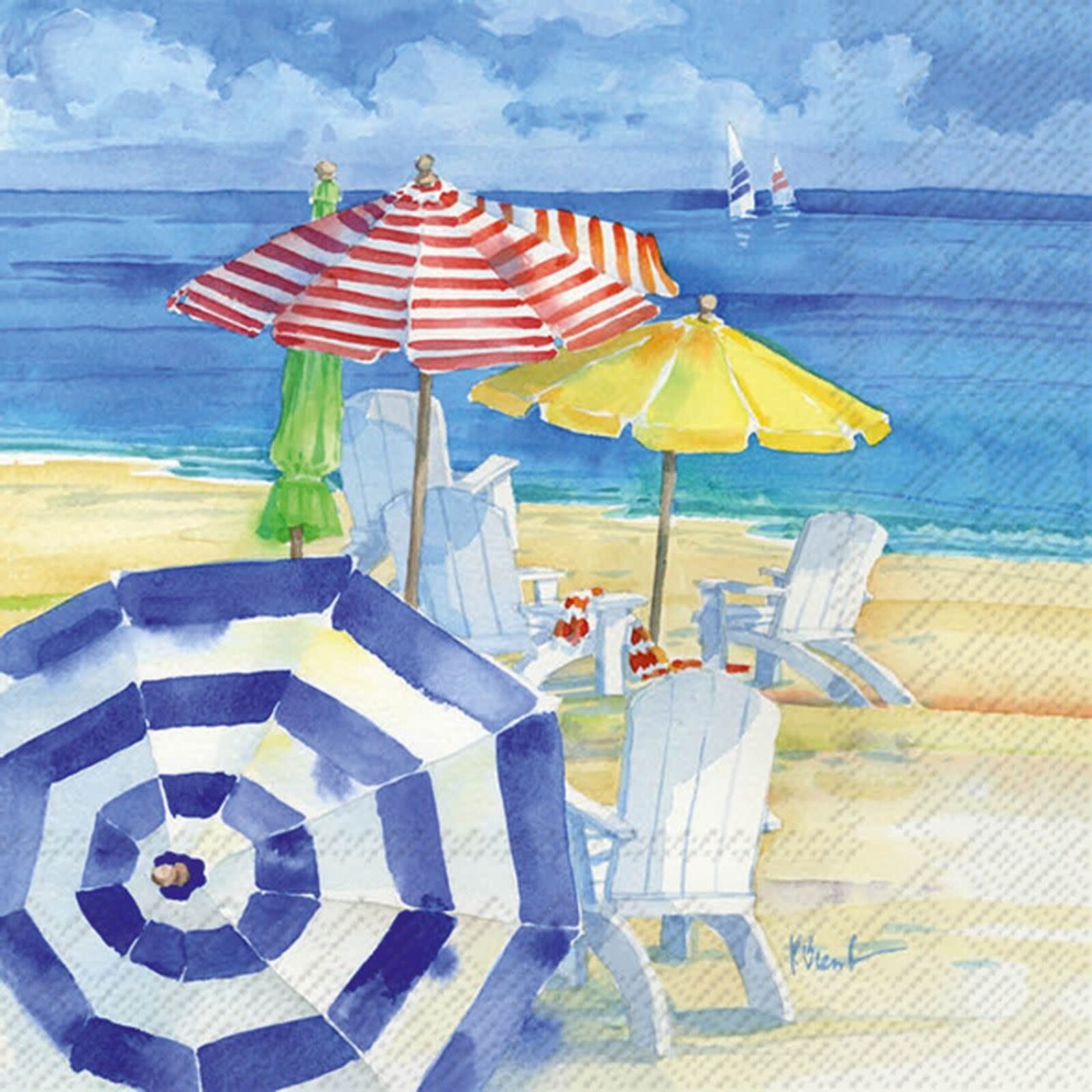 Boston International WATERCOLOR BEACH COCKTAIL NAPKIN   C007400 loading=