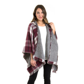 Simply Noelle Plaid & Houndstooth Hooded Wrap      WRP8008