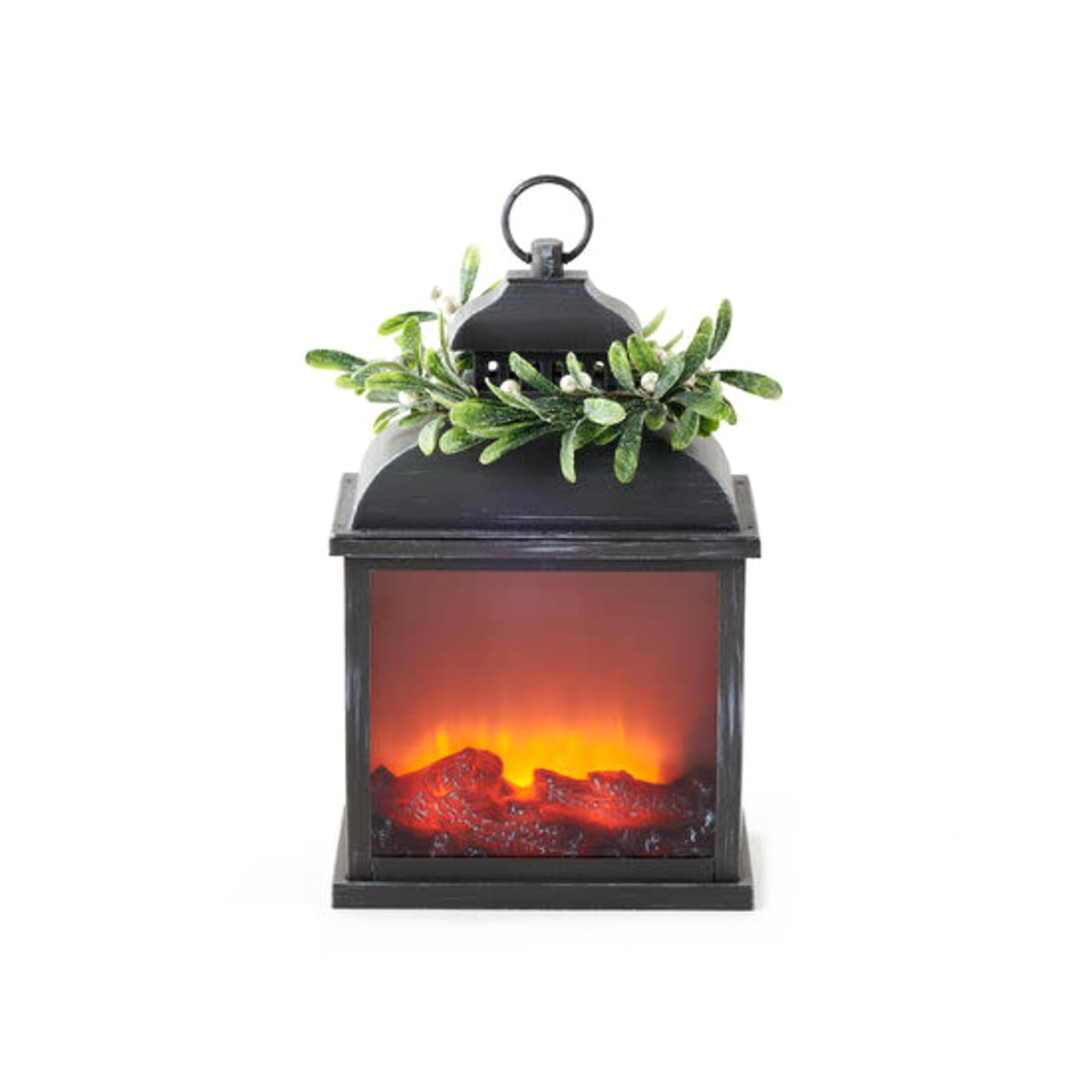 One Hundred 80 Degrees Fire Light Lantern w/ mistletoe Wreath, Grey  EM2125 loading=
