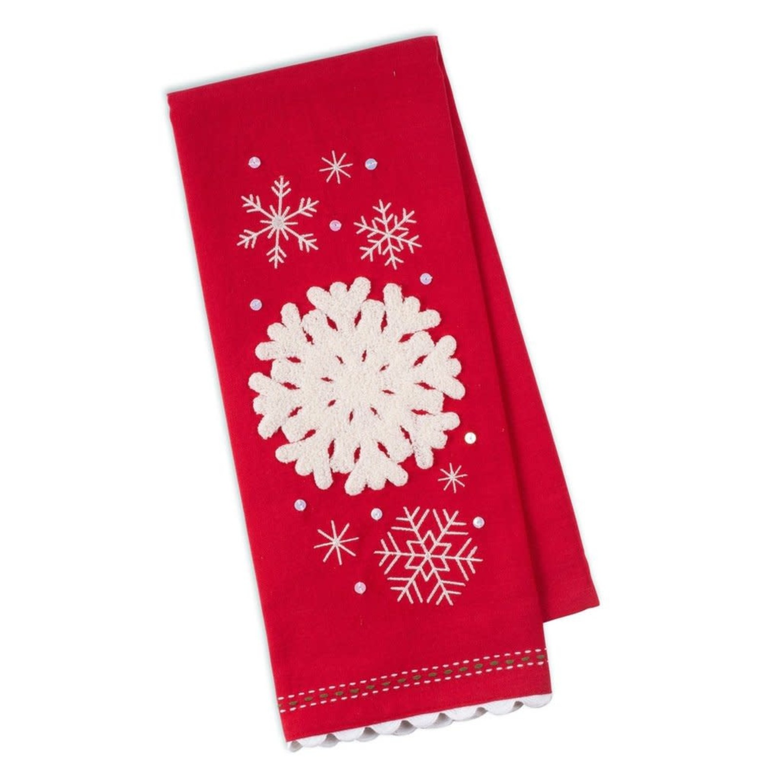 Design Imports DII Falling Snowflakes Embellished Dishtowel loading=