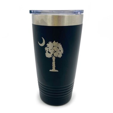 Custom Crafted Silhouettes Palmetto Tree Insulated Tumbler  Black   081121