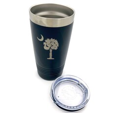 Custom Crafted Silhouettes Palmetto Tree Insulated Tumbler  Black   081121